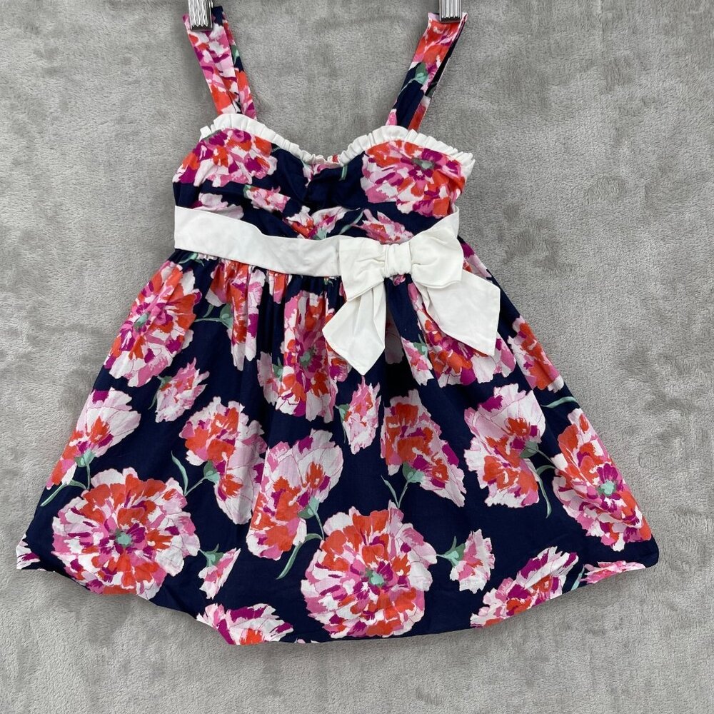 Janie and Jack Months Navy Pink Floral Cotton Sun Dress Ruffle Bow